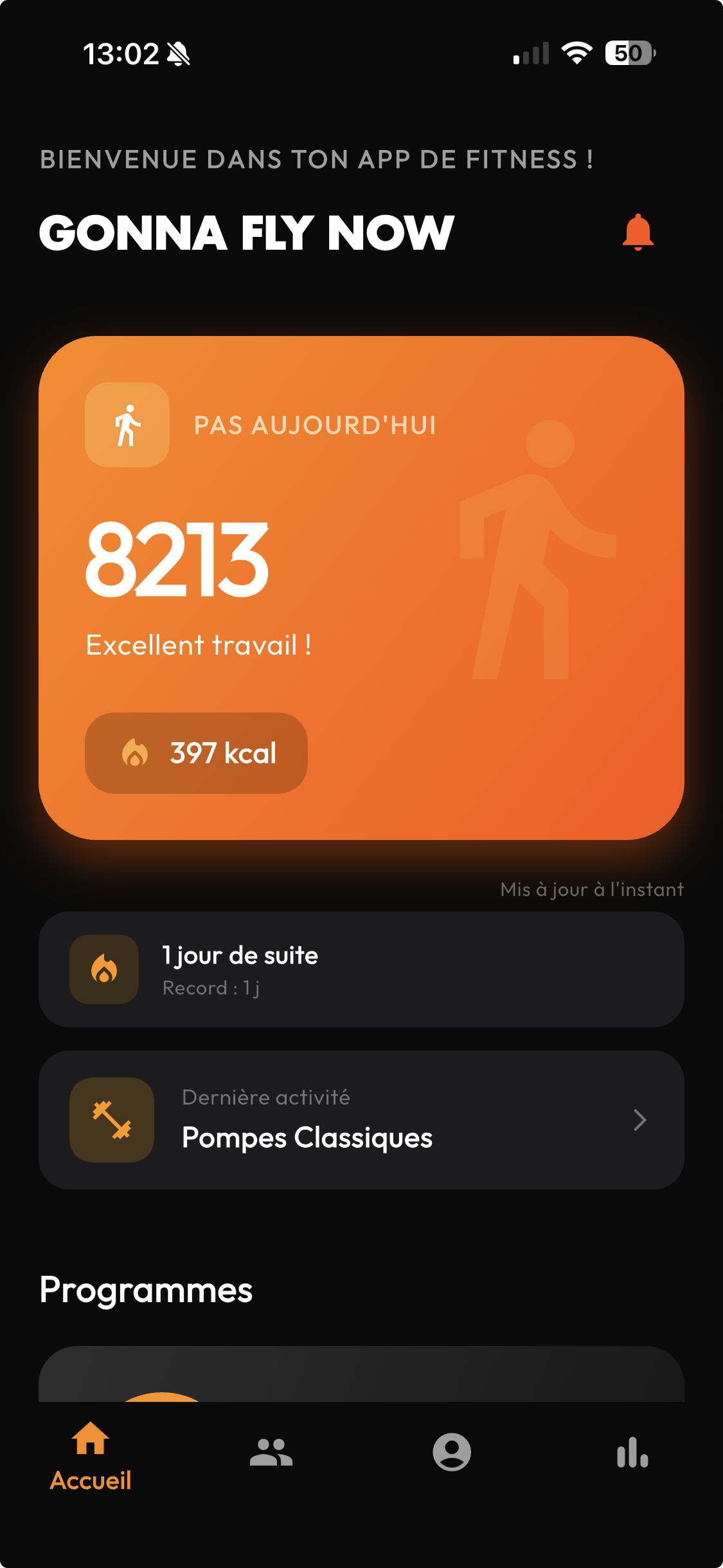 Écran d'accueil Gonna Fly Now